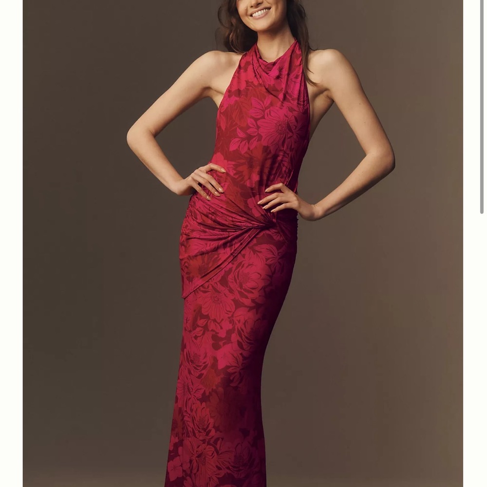 Katie May Leyla Cowled Halter Open-Back Knotted Jersey Maxi Dress